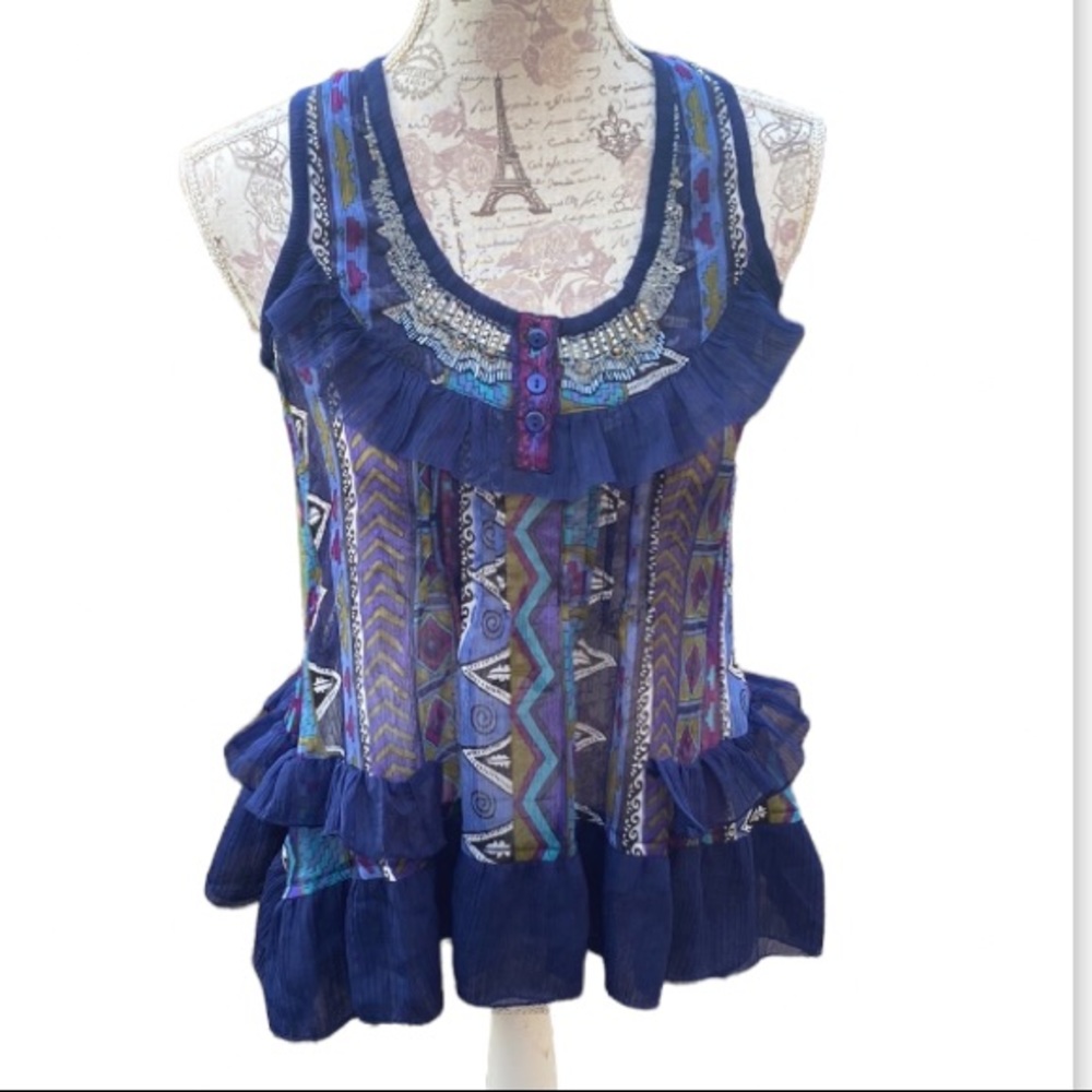Chelsea & Violet bohemian Sleeveless multicolored asymmetrical blouse